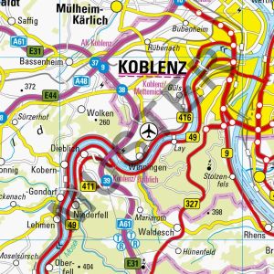 Ausschnitt der Übersichtskarte ÜK250 im Maßstab 1:250 000 mit Straßen, Gewässern und Ortschaften